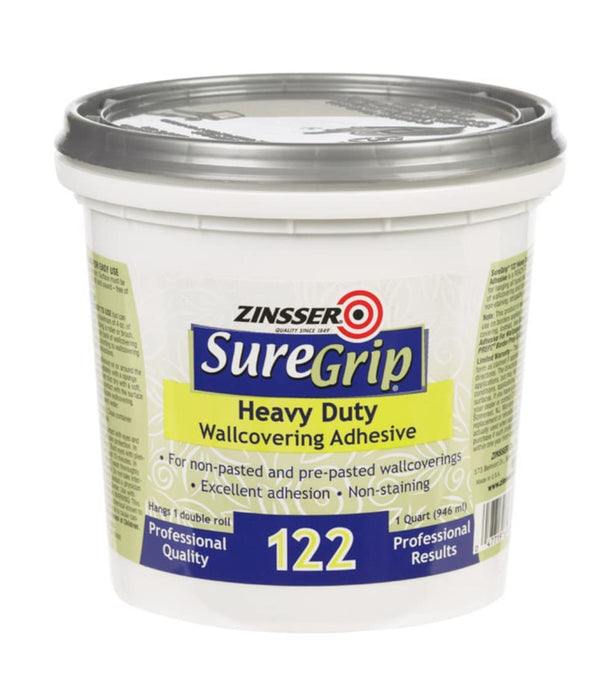 24 Tub Case of Zinsser SureGrip 122 Heavy Duty Strippable Wallcovering Adhesive 32 oz. (1 Quart) Clear