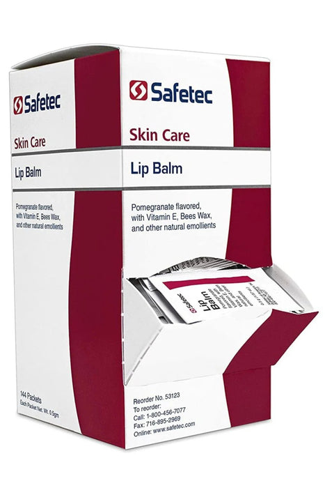 48 Cases Safetec 53123 Lip Balm Packets 144 pc. Dispenser Box - Pomegranate Flavor