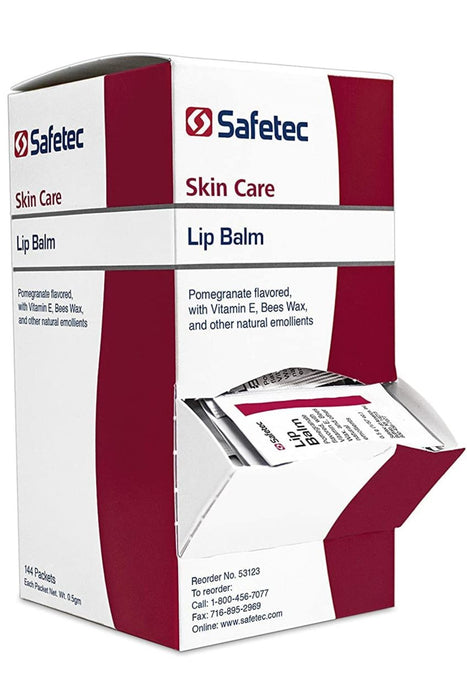 24 Cases Safetec 53123 Lip Balm Packets 144 pc. Dispenser Box - Pomegranate Flavor