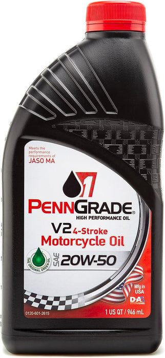 24 Count PennGrade 1 Original Green SAE 20W50 V2 4-Stroke JASO MA Motorcycle Oil Quart Bottles