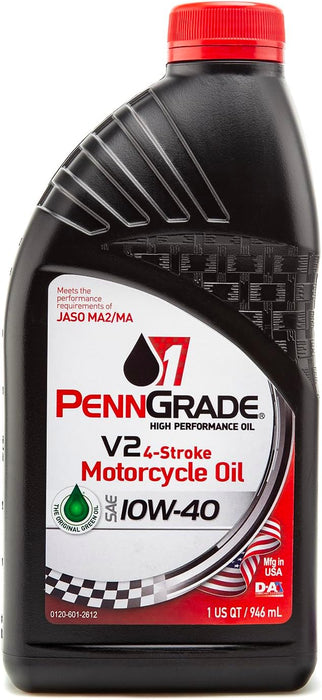 12 Count PennGrade 1 Original Green SAE 10W40 V2 4-Stroke JASO MA2/MA Motorcycle Oil Quart Bottles