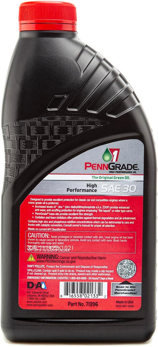 24 Count PennGrade 1 Original Green SAE 30 High Performance Motor Oil Quart Bottles