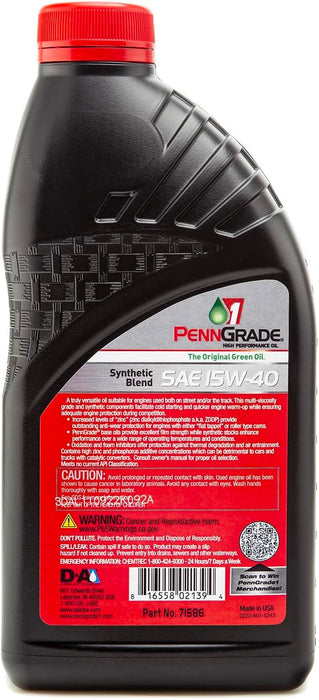 24 Count PennGrade 1 Original Green SAE 15W40 Synthetic Blend Oil Quart Bottles