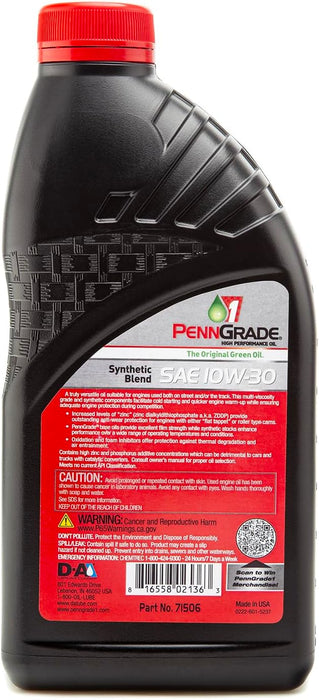 48 Count PennGrade 1 Original Green SAE 10W30 Synthetic Blend Motor Oil Quart Bottles