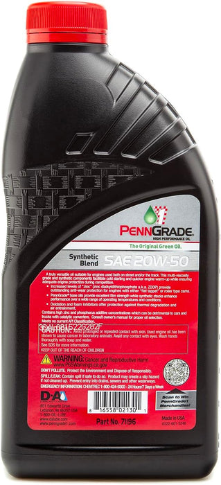 60 Count PennGrade 1 Original Green SAE 20W50 Synthetic Blend Motor Oil Quart Bottles