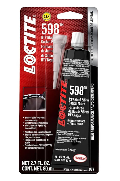 24 Tube Case Loctite 598 RTV Black Silicone Gasket Maker 2.7 oz. Tube (80mL)