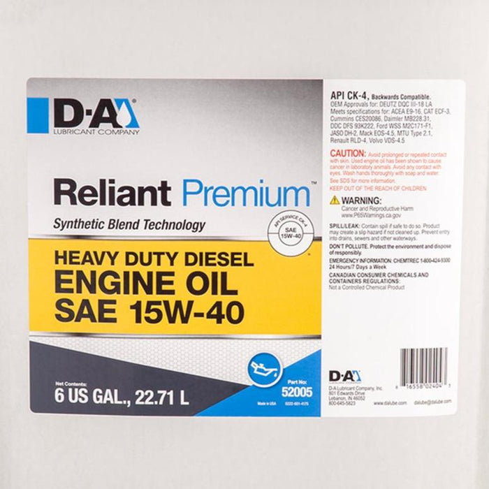 Reliant Premium 15W40 - 6 Gallon