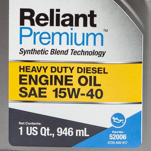 12 Count Reliant Premium 15W-40 HD Diesel Engine Oil Quart Bottles