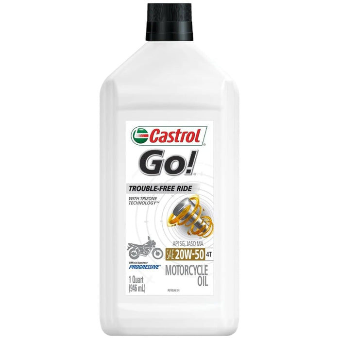 12 Count Castrol Go! SAE 20W-50 Motorcycle 4T Motor Oil Quart Bottles