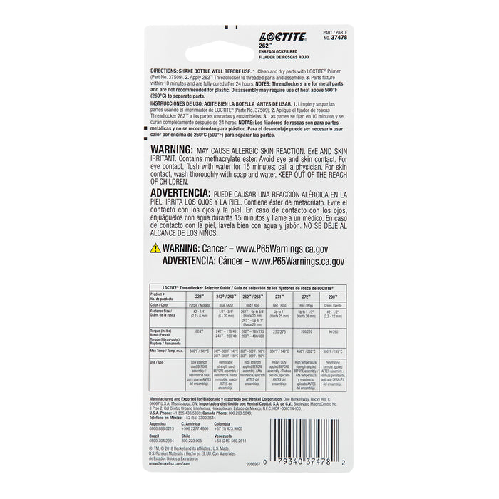 Loctite Threadlocker 262™ - High Strength/Red 36 ml Bottle - Case of 6