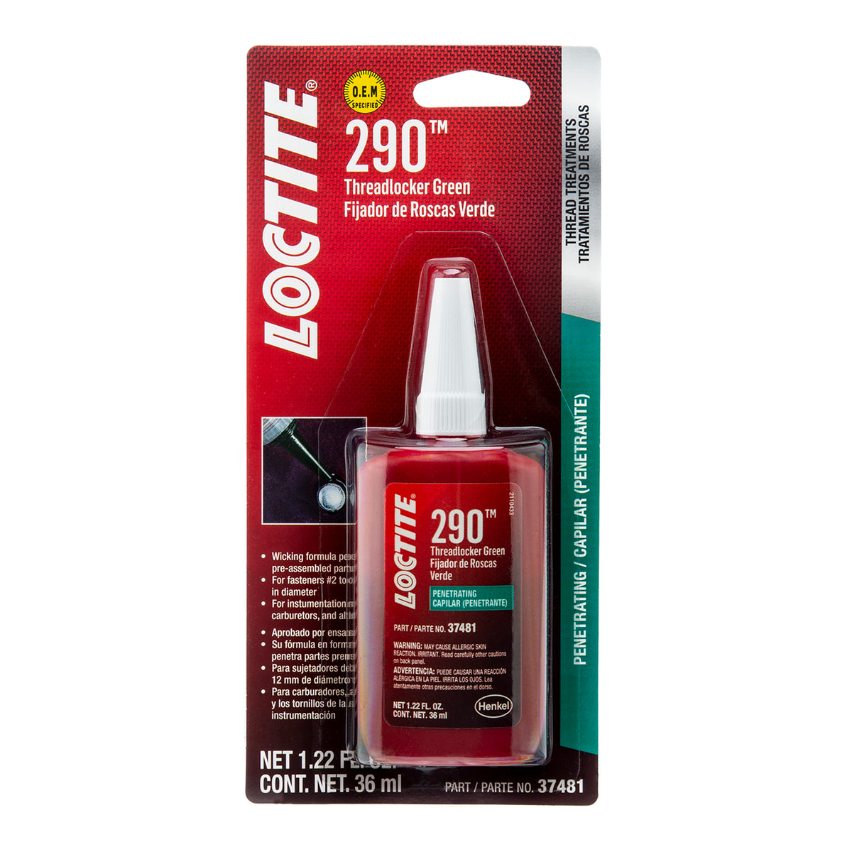 Loctite Threadlocker 290™ - Penetrating/Green 36 ml Bottle - Case of 6 ...