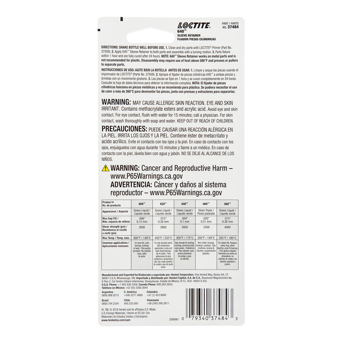 Loctite Sleeve Retainer 640™ - High Strength 36 ml Bottle - Case of 6