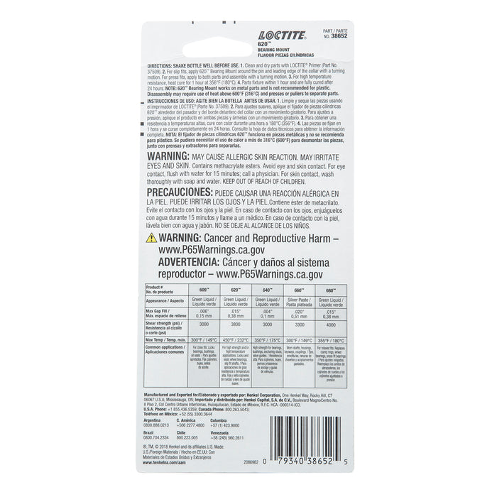 Loctite 620 High Temperature Bearing Mount – 36 ml - 6 Count - Only for Loctite Rack Owners