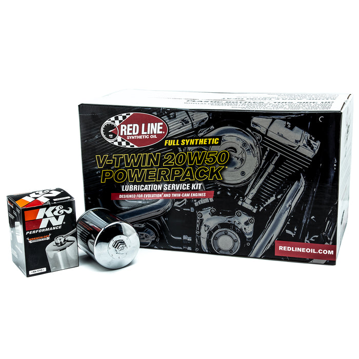 V-Twin 20W50 Power Pack Oil Bundle with K&N High Performance Oil Filter CHROME 4 Kits