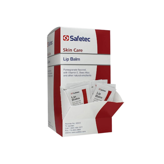 24 Cases Safetec 53123 Lip Balm Packets 144 pc. Dispenser Box - Pomegranate Flavor