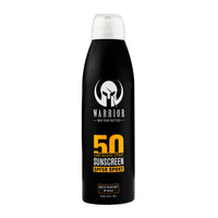 WARRIOR Sunscreen SPF 50 Continuous Spray - Water & Sweat Resistant Sunscreen Spray - Broad Spectrum Protection for UVA/UVB 6 oz. 24 Bottles