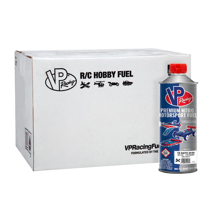 VP Racing 20/20 YS/Saito Blend 4-Cycle RC Airplane Nitro Fuel 1 Quart Cans – 20% Oil - Case of 12