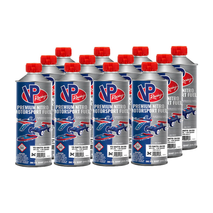 VP Racing 20/20 YS/Saito Blend 4-Cycle RC Airplane Nitro Fuel 1 Quart Cans – 20% Oil - Case of 12