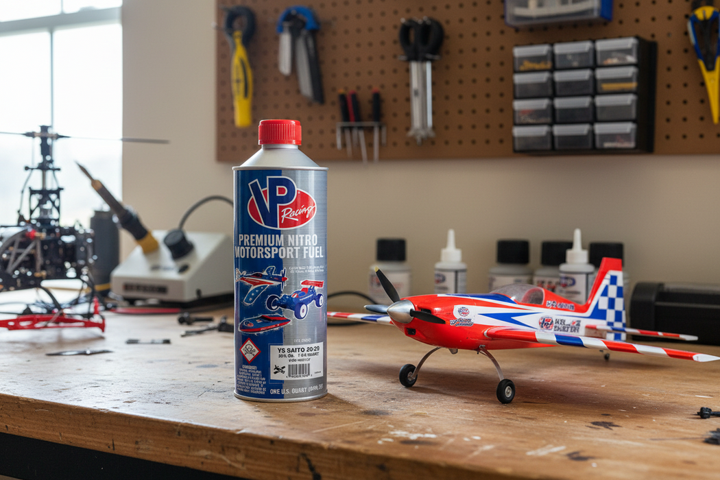VP Racing 20/20 YS/Saito Blend 4-Cycle RC Airplane Nitro Fuel 1 Quart Cans – 20% Oil - Case of 12